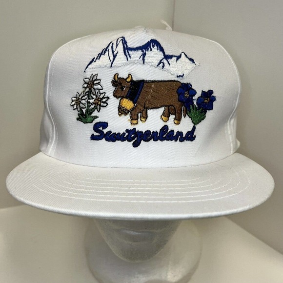 Unbranded Other - VINTAGE switzerland hat cap white snapback cow swiss alps mountains